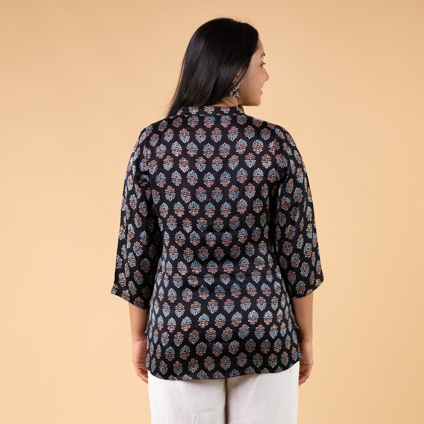 Ajrakh Black Floral Modal Silk Shirt