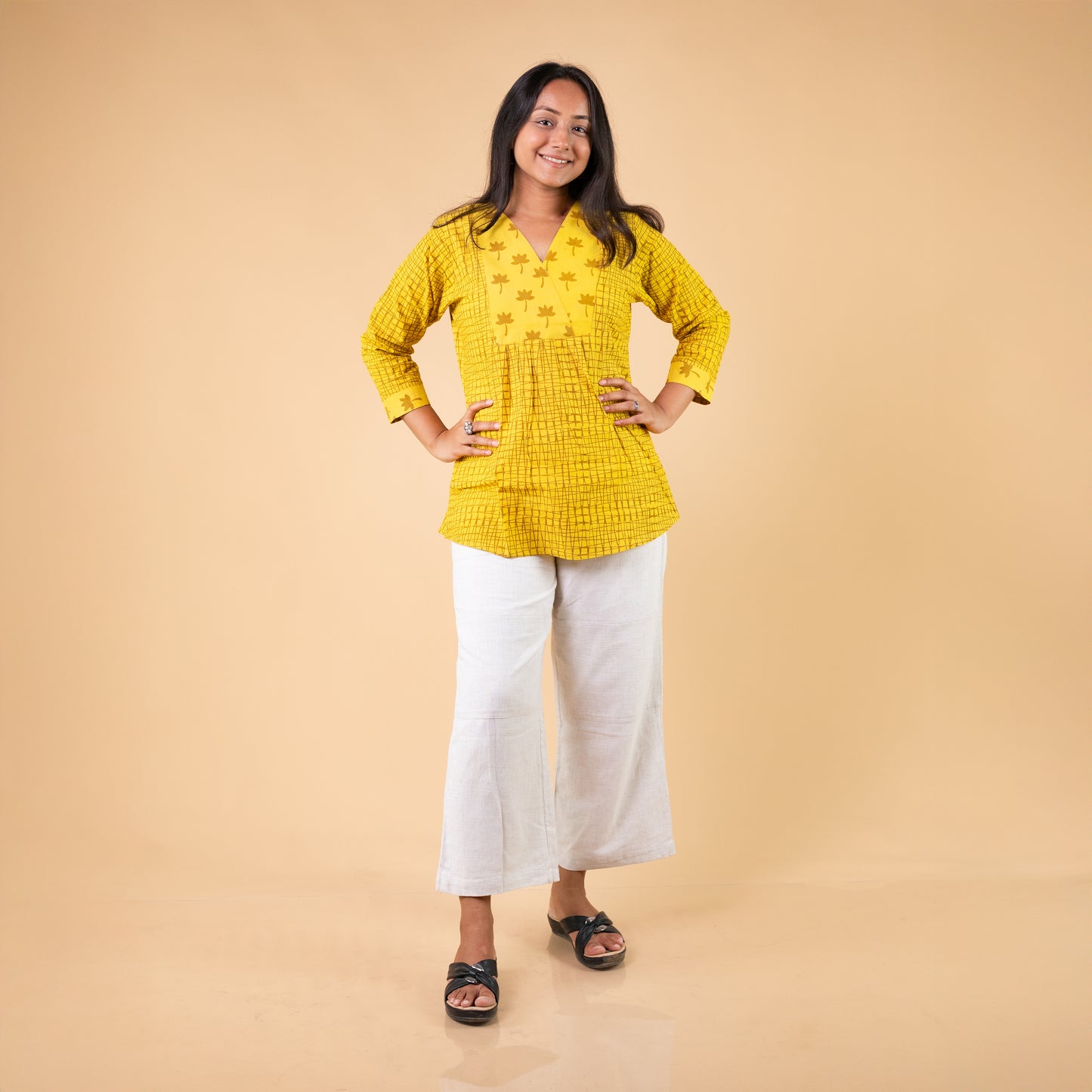 Dabu Yellow Hand Block Printed Tunic