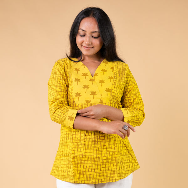 Dabu Yellow Hand Block Printed Tunic