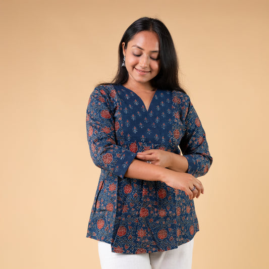Ajrakh Blue Hand Block Printed Tunic