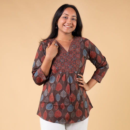Ajrakh Brown Hand Block Printed Tunic